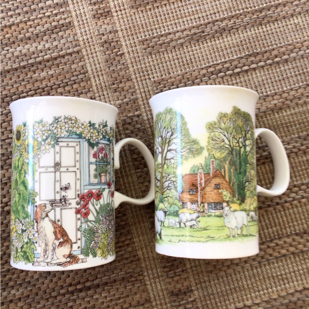 DUNOON FINE CHINA COFFEE CUPS MADE IN ENGLAND SUE SCULLARD DESIGNED COLORFUL